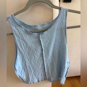 American Eagle Blue Patchwork Ribbed Crop Tank | Size L/G